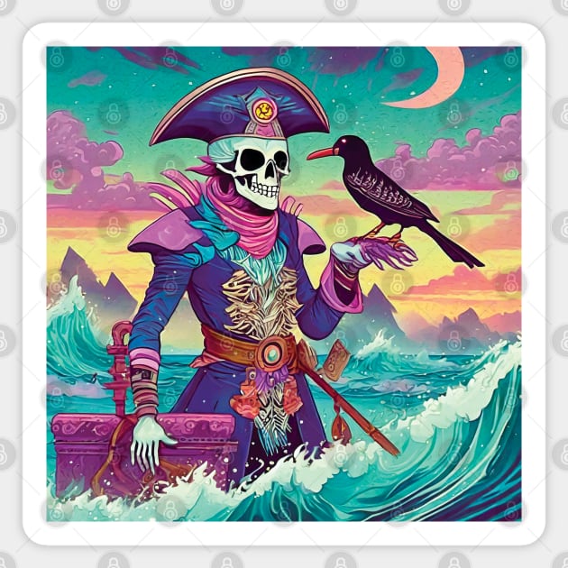 Skeleton Pirate with Bird Sticker by Rosey Elisabeth